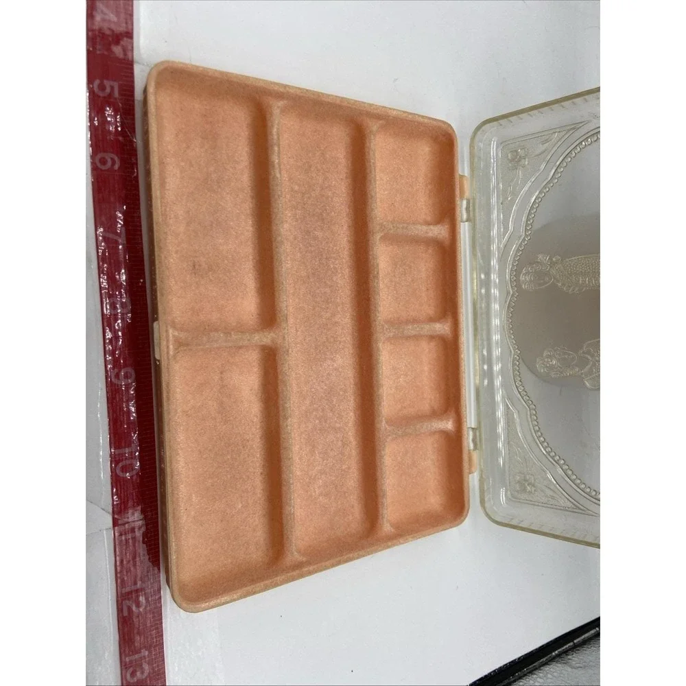 Vintage Hommer Mfg Co Jewelry Box Embossed Colonial Couple Peach Plastic USA